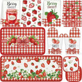 Tieshankao 10Pcs Strawberry Kitchen Decor Accessories Set | Kitchen Towels, Oven Mitts, Pot Holders, Rugs and Mats, Strawberry Fruit Theme, Baking Supplies, Housewarming Gifts