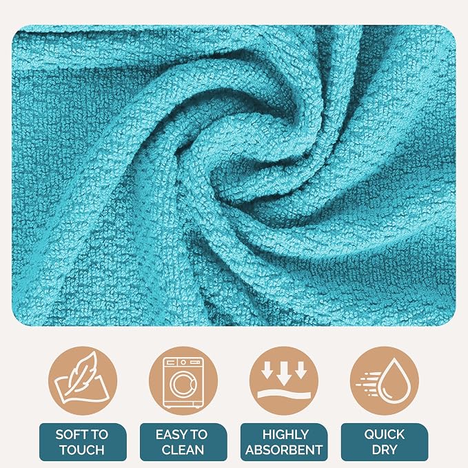 Casa Platino Kitchen Towel Set 8 Pc - 4 Dish Cloths (13"x13") & 4 Dish Towels (16"x26") - Soft, Absorbent & Quick Dry Cleaning Cloths, Hand Towels for Kitchen & Wash Rags for Absorbing Spills - Aqua.