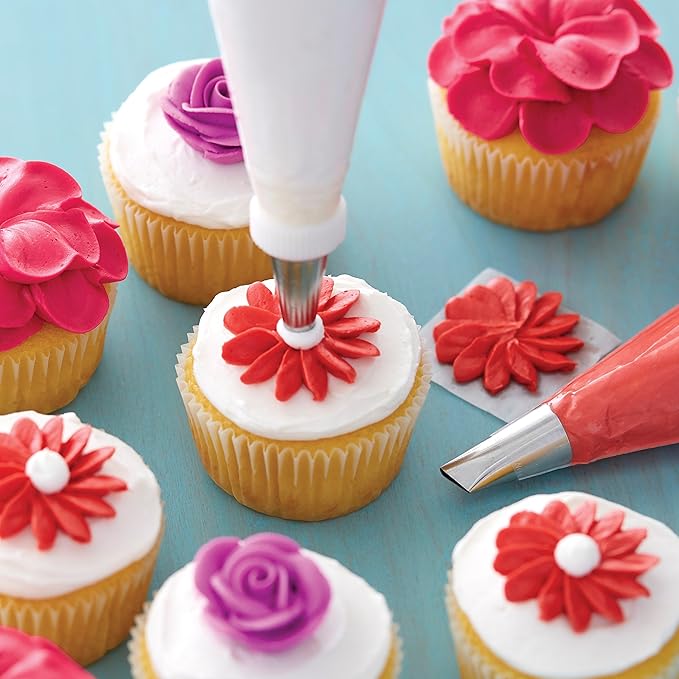 Wilton Piping Tip Set, Cupcake Decorating, 9-Piece with Carrying Case | 9-Piece Stainless Steel Tip Set with Carrying Case for Piping Rosettes, Stars & Swirls on Cupcakes & Layer Cakes