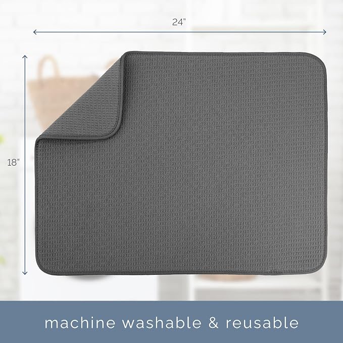 S&T INC. Dish Drying Mat, 18" x 24", XL, Charcoal Grey | Absorbent Microfiber, Extra Large Kitchen Counter Mat for Dishes, Utensils, Pots and Pans, Machine Washable