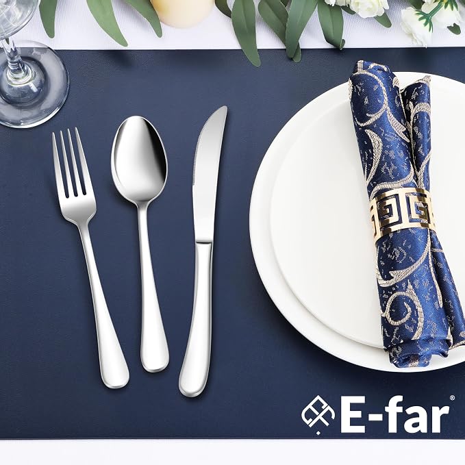 E-far Heavy Duty Silverware Set for 4, 20 Pcs Stainless Steel Flatware Set | Thick Metal Eating Utensils Including Forks and Spoons Knifes, Heavy Weight & Mirror Polished Cutlery, Dishwasher Safe