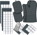 Oven Mitts Pot Holders Sets/Kitchen Towels and Dishcloths,Oven Gloves Kitchen Dish Towels 500 Degree Heat Resistant Potholders with Non-Slip Silicone Surface for Cooking,Grilling,Baking-Deep Green