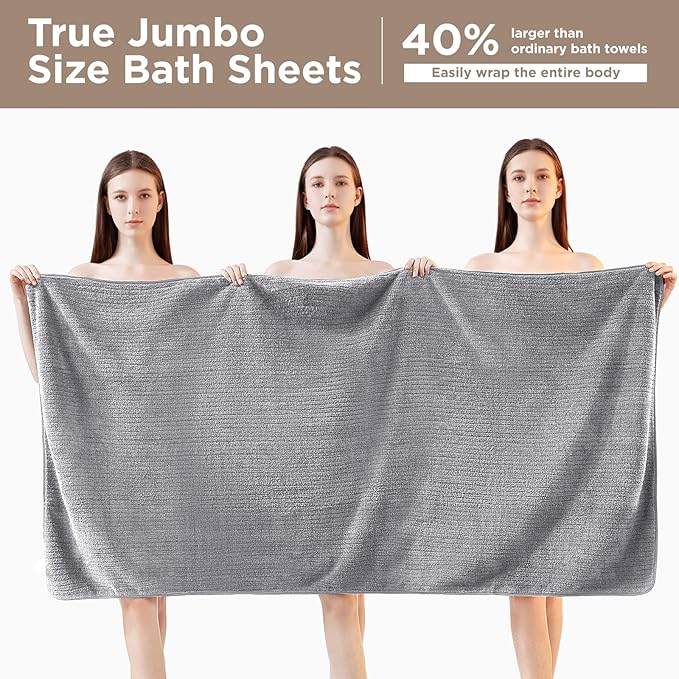 8 Piece Bath Towels Set, 2 Oversized 35 * 70 in Bath, 2 Hand, 4 Wash | Luxury Soft Microfiber, Super Absorbent Thick, Quick Dry, Shower Towels for Bathroom, Spa & Hotel, Grey