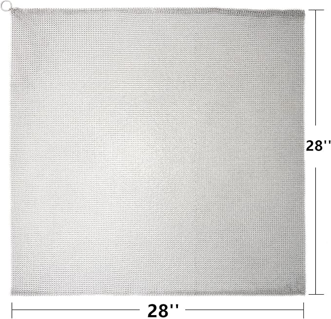 Cast Iron Cleaner & Chainmail Skillet Scrubber - 28''x28'' 3.8mm Small Ring, 316L Stainless Steel Interlocking Mesh Sheet, Flexible Chainmail Panel, Fine Linked Ring Fabric, Woven Ring Net