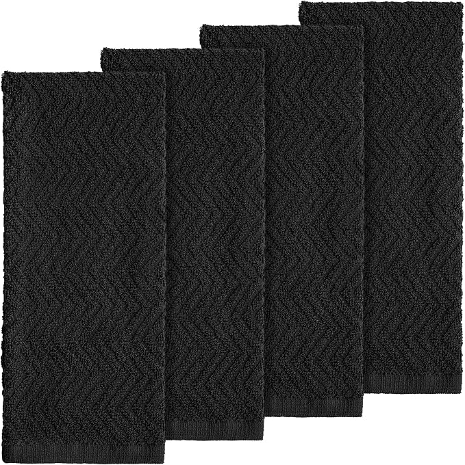 100% Cotton Kitchen Towels 15x25 in, 400 GSM, Black (Pack of 4)