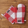Encasa XO Oven Mitts and Pot Holders Set, Heat Resistant Cotton | Buffalo Red Checks, Diamond Quilted | Non-Slip Grip | Microwave & Oven Safe | Hanging Loop | Machine Washable | Set of 2