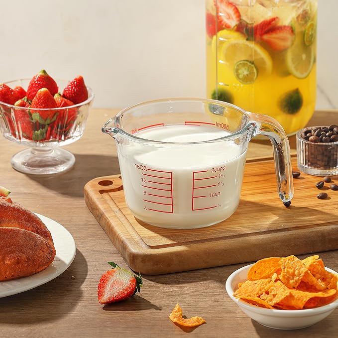 Glass Measuring Cup For Baking and Cooking, Apartment Kitchen Tools (16 oz) | Dishwasher, Freezer, Microwave and Oven Safe