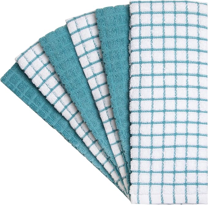 Bumble Kitchen Towels (6-Pack), 16"x28", 100% Cotton Dish Towels - Aqua | 380 GSM | Soft kitchen hand towels , Highly Absorbent & Durable Dish Towels for kitchen with Hanging Loop