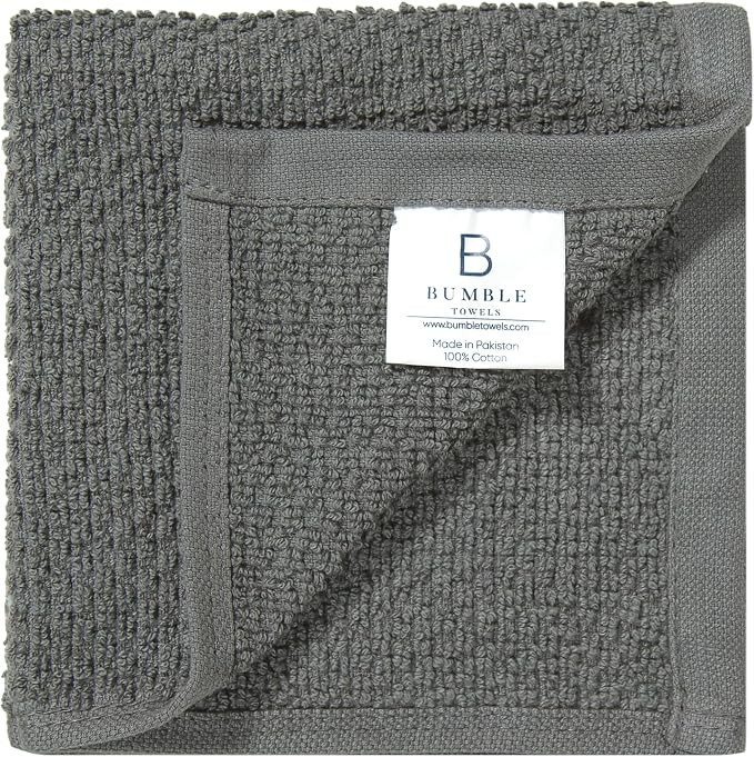 Bumble Dish Cloths 8-Pack, 100% Cotton Kitchen Towels, 12"x12" Grey | 430 GSM Soft Dish Towels for Kitchen, Highly Absorbent & Durable Kitchen Rags for Washing Dishes