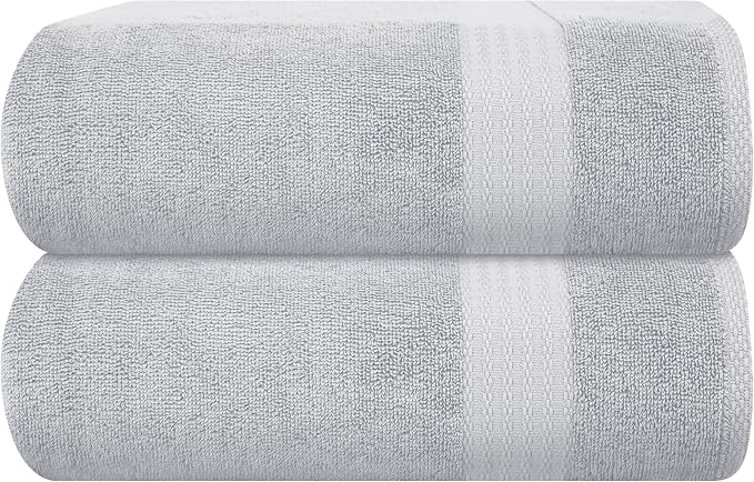 GLAMBURG Premium Cotton Oversized 2 Pack Bath Sheet 35x70-100% Pure Cotton - Ideal for Everyday use - Ultra Soft & Highly Absorbent - Machine Washable - Light Grey