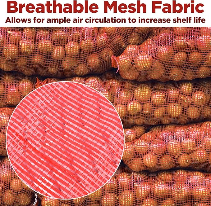 50pcs Mesh Produce Bags 60 lbs Extra Large PP Mesh Vegetable Bags 19"×31" Reusable Produce Bag Washable Net Bag for Vegetables Onions Potatoes Citrus Crawfish, Red