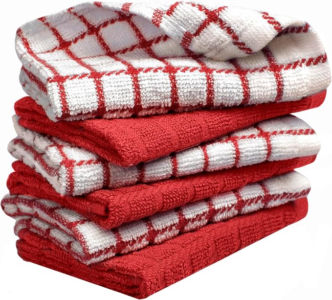 Bumble Dish Cloths (6-Pack), 100% Cotton Kitchen Towels, 12"x12" - Red | 405 GSM | Soft, Highly Absorbent & Durable Dish Towels for Kitchen