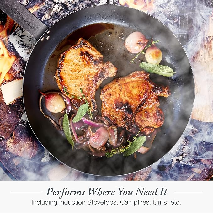Merten & Storck 8" Pre-Seasoned Carbon Steel Frying Pan Skillet | Natural Nonstick with Use, Induction & All Stovetop Suitable, Grill & Campfire Safe, Even Heating, Indoor/Outdoor Use