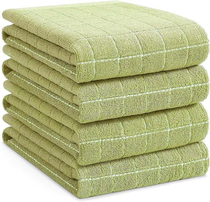 Homaxy 100% Cotton Terry Kitchen Towels, Large 4 Pack, Sage Green | Ultra Soft and Absorbent Dish Towels for Kitchen, Suitable for Drying and Washing Dishes