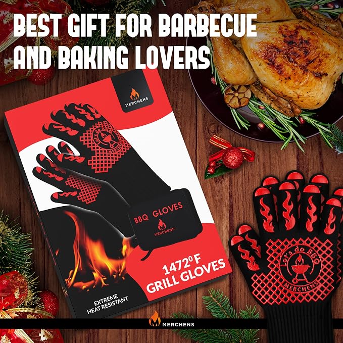 BBQ Grill & Oven Gloves 1472°F Heat Resistant | Storage Case & Gift Box | Fireproof, non-slip silicone mitts, extra-long protection for grilling, smoking & baking | Pro Series BBQ gloves - Easy clean