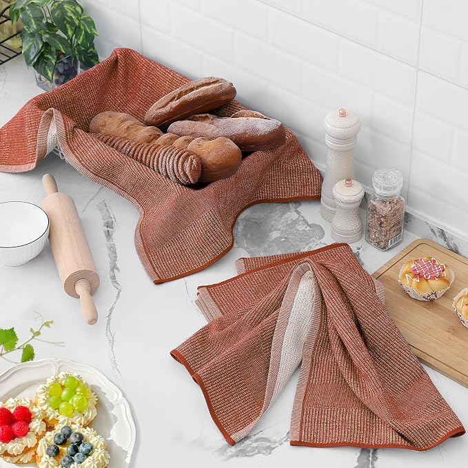 Homaxy 380 GSM Cotton Premium Kitchen Towels 6 Pack, 18"x 28", Rust | Flat and Terry Dish Towels, Highly Absorbent Tea Towel Set with Hanging Loop, Soft Utility Kitchen Hand Towels