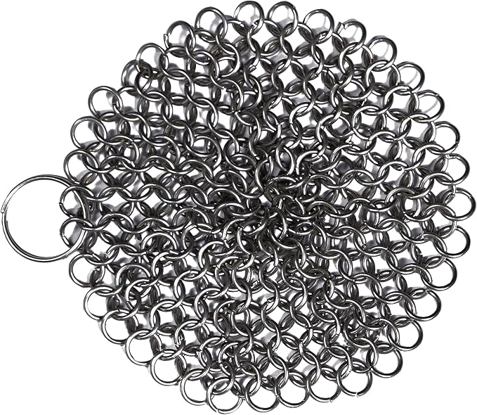 Cast Iron Cleaner 4.5" x 4.5" 316L Stainless Steel Chainmail Scrubber Round For Cast Iron Pan Griddle Skillet Dutch Oven Wok, Pan Pot BBQ Grills