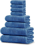 8 Piece Towel Set, 2 XL Bath, 2 Hand, 4 Washcloth, Blue | 100% Cotton, Lighter Weight, Quicker to Dry, Super Absorbent, Perfect for Bathroom