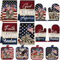 SiliFine 12 Pcs 4th of July Kitchen Decorations Set Patriotic Kitchen Towels Oven Mitts Pot Holders American Flag Themed Cooking Baking Home Accessories for Independence Day Memorial Day