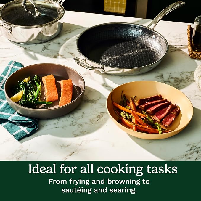 Cuisinart Wok Pan, PurelySear Hybrid, Stainless Steel, 12 Inch | Hybrid stainless steel wok with lid for stir-fry/steaming, ceramic pan, induction compatible, oven safe to 500°F, FPS26-30HC