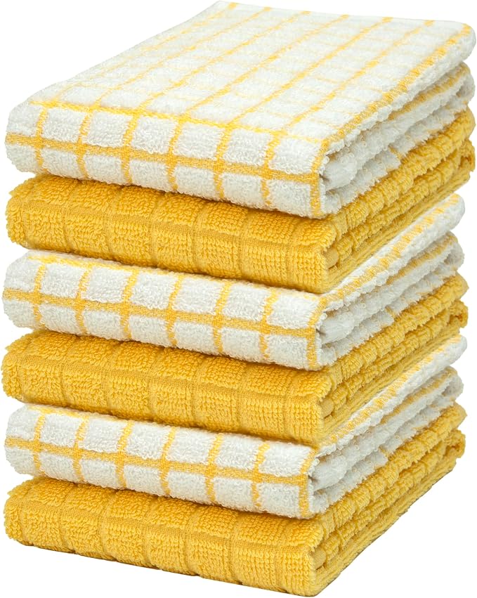 Bumble Kitchen Towels (6-Pack), 16"x28", 100% Cotton Dish Towels - Yellow | 380 GSM | Soft kitchen hand towels , Highly Absorbent & Durable Dish Towels for kitchen with Hanging Loop