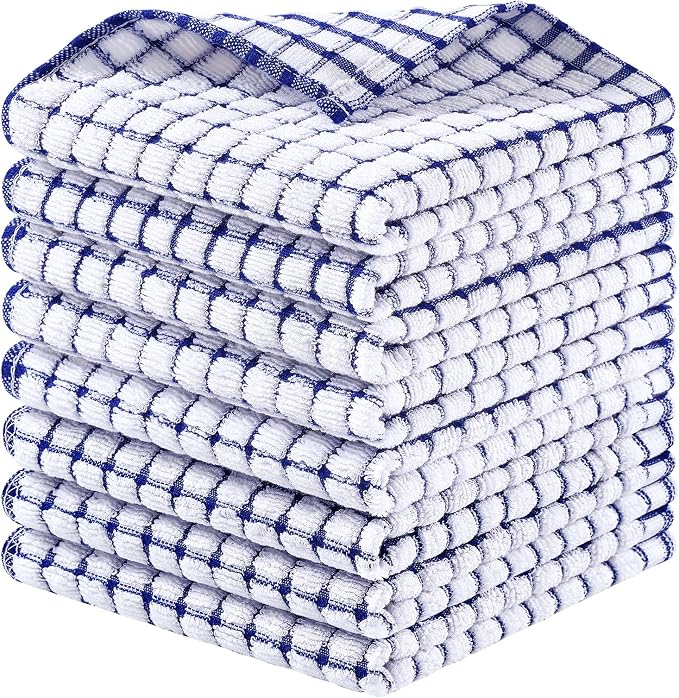 Homaxy 8 Pack Terry Kitchen Dish Cloths, 12"x12", Blue | Super Soft and Absorbent Dish Rags, Quick Drying Reusable Dish Towels for Washing Dishes