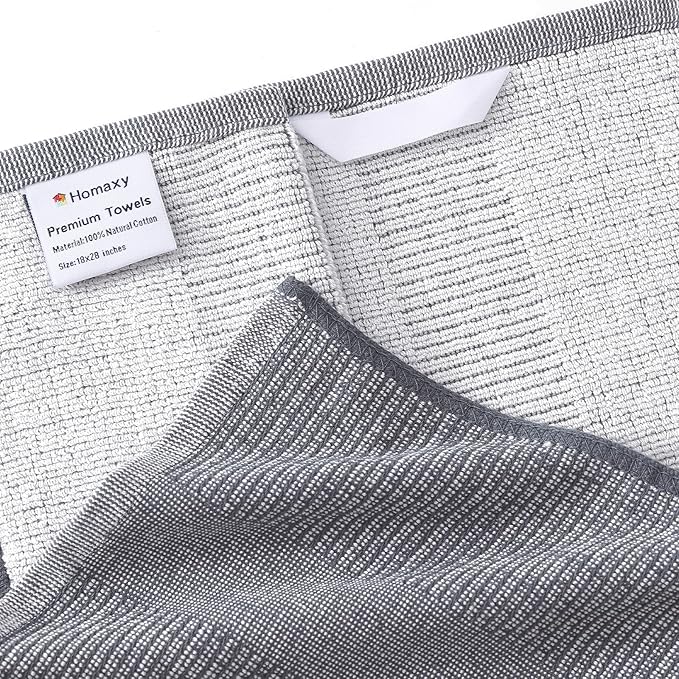 Homaxy 380 GSM Cotton Premium Kitchen Towels 6 Pack, 18"x 28", Mix | Flat and Terry Dish Towels, Highly Absorbent Tea Towel Set with Hanging Loop, Soft Kitchen Hand Towels, Grey/Red/Green