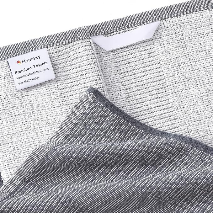 Homaxy 380 GSM Cotton Premium Kitchen Towels 6 Pack, 18"x 28", Mix | Flat and Terry Dish Towels, Highly Absorbent Tea Towel Set with Hanging Loop, Soft Kitchen Hand Towels, Red/Grey/Khaki