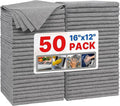 Grey Microfiber Cleaning Cloth, Pack of 50, 16"X12" Cleaning Rags for Housekeeping and Kitchen, Reusable Shop Towels, Microfiber Towels for Cars, Lint Free, Scratch-Free, Highly Absorbent