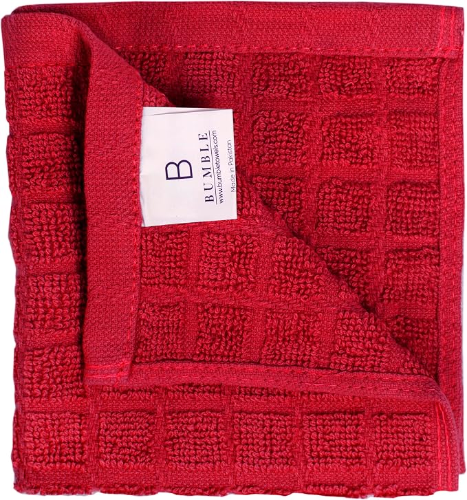 Bumble Dish Cloths (6-Pack), 100% Cotton Kitchen Towels, 12"x12" - Red | 405 GSM | Soft, Highly Absorbent & Durable Dish Towels for Kitchen