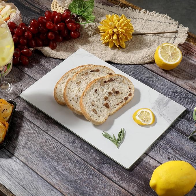 Murrey Home Glass Cutting Board for Kitchen Counter, Tempered Glass Chopping Boards Dishwasher Safe, Small Clear Countertop Tray, Scratch Resistant, Heat Resistant, Non Toxic, White Marble, 24"x18"