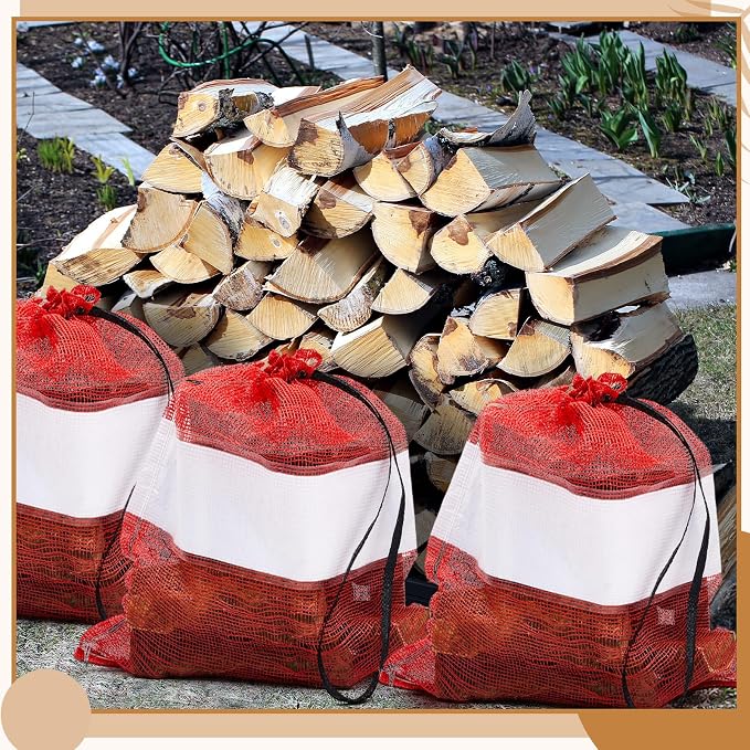 10 Pcs Onion Bags Reusable Mesh Produce Storage with Drawstring Firewood Bags Onion Potato Storage Sacks for Garden Vegetable Fruit Produce Packaging Supplies (24 x 28 Inch)