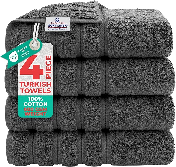 American Soft Linen 100% Cotton Luxury Turkish Towels, 4 PC Bath Towel Set | Soft Absorbent Quick Dry OEKO Tex Standard 100 Certificated Durable Machine Washable Premium Hotel Quality