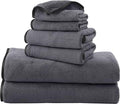TENSTARS Luxury Silk Hemming Towel Set - Light Thin Quick Drying - 2 Bath Towels 2 Hand Towels 2 Washcloths - Ultra Soft Microfiber, for Bath Fitness, Sports, Yoga, Travel (Dark Grey 6 Pieces)