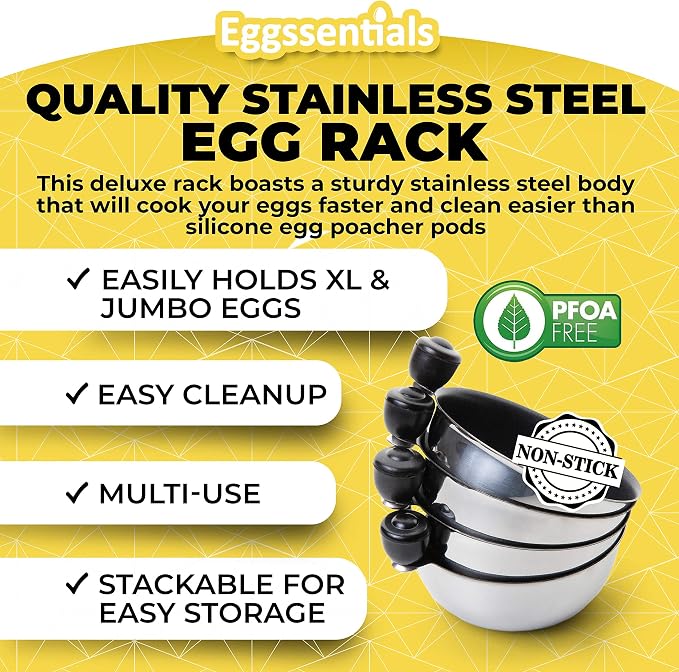 Egg Poacher Insert Stainless Steel Poached Egg Cooker Eggs Poaching Cup PFOA Free Egg Poachers Nonstick, 7.25" Rack Compatible with Skillet Instant Pot Pressure Cooker, 4 Poached Cups