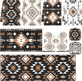 10 Pcs Kitchen Decor and Accessories Set, Western Boho | Aztec Tribal Geometric 4 Dish Towels Kitchen Rugs 2 Oven Mitts 2 Pot Holders, Home Decor for Cooking Baking BBQ Housewarming