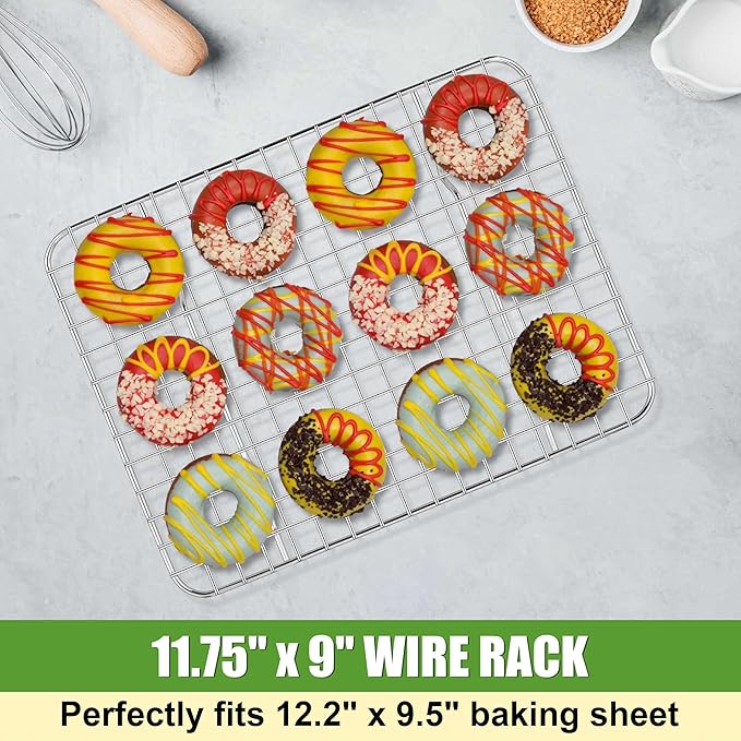 Homikit 12x9 Inch Stainless Steel Cooling Rack Set for Quarter Sheet Pan | 2 Pack Small Baking Racks for Cookie Bread Pizza, Toaster Oven Bacon Racks, Metal Grilling Grids, Rust Free, Dishwasher Safe