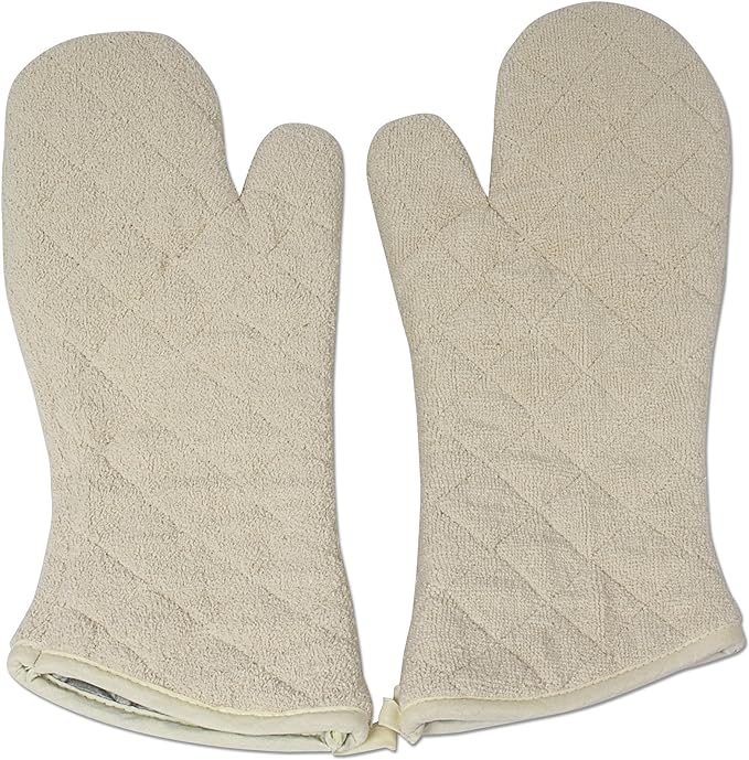 Nouvelle Legende Quilted Cotton Terry Oven Mitts for Baking, BBQ, and Cooking Protection, Heat-Resistant Gloves for Kitchen and Grill, Comfortable Grip, Machine Washable, Reusable, 17-Inch, 1 Pair
