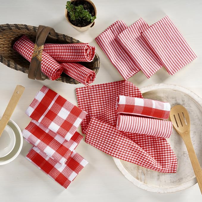 LANE LINEN 100% Cotton Kitchen Dish Cloths, Ultra Soft Absorbent Quick Drying Dish Towels, Multiweave Wash Cloths Dish Towel Sets, 13x13 Inches, 12 Pack - Red