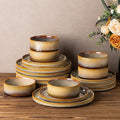 Ceramic Dinnerware Set for 6, 18-Piece Plates and Bowls Set | Lightweight Porcelain Dish Set, Scratch Resistant, Oven & Microwave & Dishwasher Safe, Creamy Amber