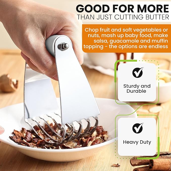 Spring Chef Medium Dough Blender Hand Tool - Durable Pastry Cutter - White | Heavy Duty Dough Mixer w/ Stainless Steel Blades, Professional Pastry Blender for Easy Mixing, Dishwasher Safe