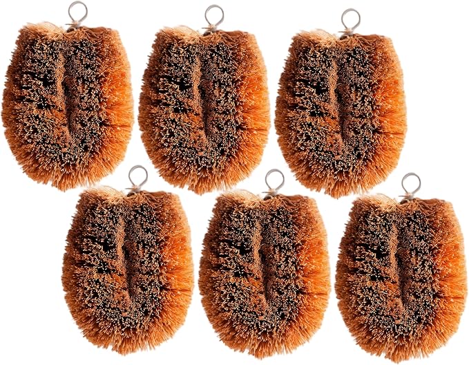 Tawashi Vegetable Brush Set, 100% Natural Coconut Coir Scrub Brushes for Fruits & Vegetables Pack of 2, Japanese Kamenoko Design, Eco-Friendly Kitchen Cleaning Brushes with Hanging Loop