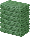 Kitinjoy 100% Cotton Waffle 6-Pack Kitchen Towels, 13" x 28", Grass Green | Super Soft, Ultra-Absorbent, Fast Drying, lightweight, Quick Drying Kitchen Hand Towels