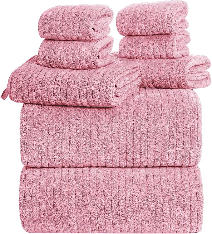 8 Piece Bath Towels Set, 2 Oversized 35 * 70 in Bath, 2 Hand, 4 Wash | Luxury Soft Microfiber, Super Absorbent Thick, Quick Dry, Shower Towels for Bathroom, Spa & Hotel, Pink