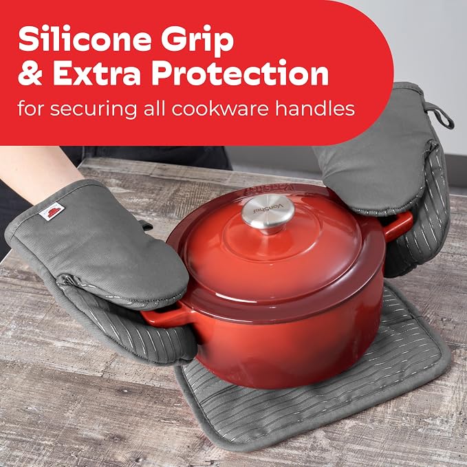 Silicone Mini Oven Mitts - Grey Set of 2 - Heat Resistant to 536 F / 280 C Kitchen Gloves Professional Grade Pot Holders for Cooking Baking