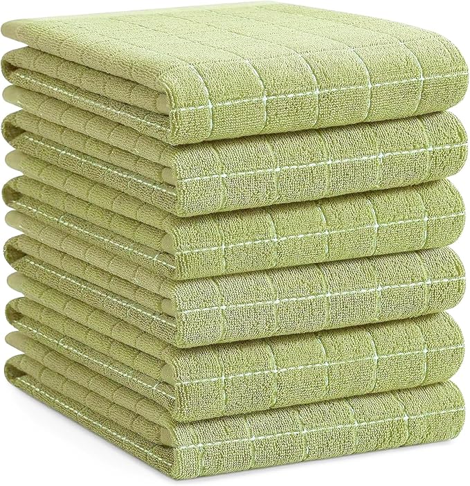 Homaxy 100% Cotton Terry Kitchen Towels, Large 6 Pack, Sage Green | Ultra Soft and Absorbent Dish Towels for Kitchen, Suitable for Drying and Washing Dishes