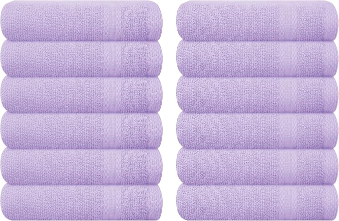 GLAMBURG Ultra Soft 12-Piece Washcloths Set 13x13-100% Ringspun Cotton - Durable & Highly Absorbent Face Towels - Ideal for use in Bathroom, Kitchen, Gym, Spa & General Cleaning - Purple