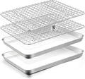 TeamFar Cookie Sheets with Cooling Racks, 2 Pans + 2 Racks, 10.5x8x1 Inch | Stainless Steel Small Toast Oven Tray Pan with Grid Rack for Baking Roasting Cooling, Non-Toxic & Heavy-Duty, Dishwasher Safe