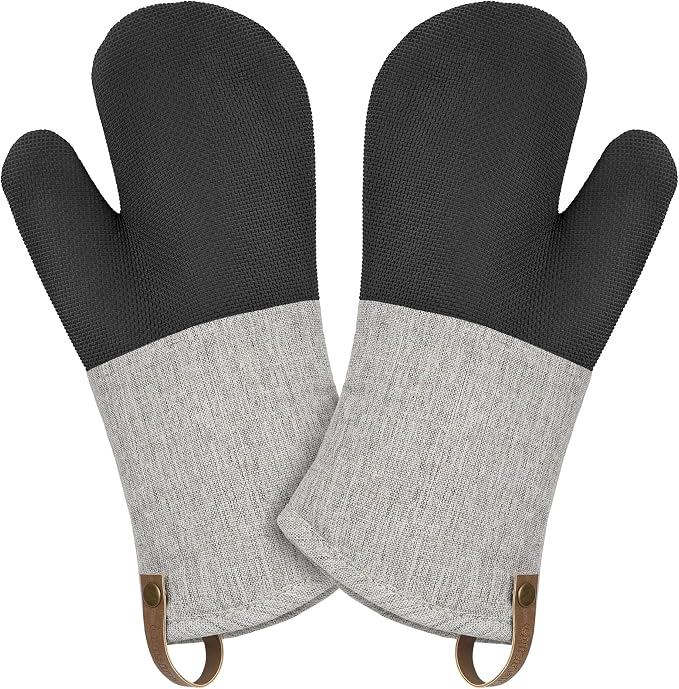 Cuisinart Heritage Kitchen Oven Mitts, Heat-Resistant, 2-Pack, 7"x13" | Non-slip neoprene palm grips up to 350°F, long cuff shields forearms, hang loop for storage, handles cast iron and grilling