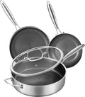 LOLYKITCH 6 QT Saute Pan with Lid & 8-10'' Frying Pans | Detachable Handle | Ceramic Nonstick | Tri-Ply Stainless Steel | Hybrid Cookware Set | Oven & Induction Ready | PFOA-FREE